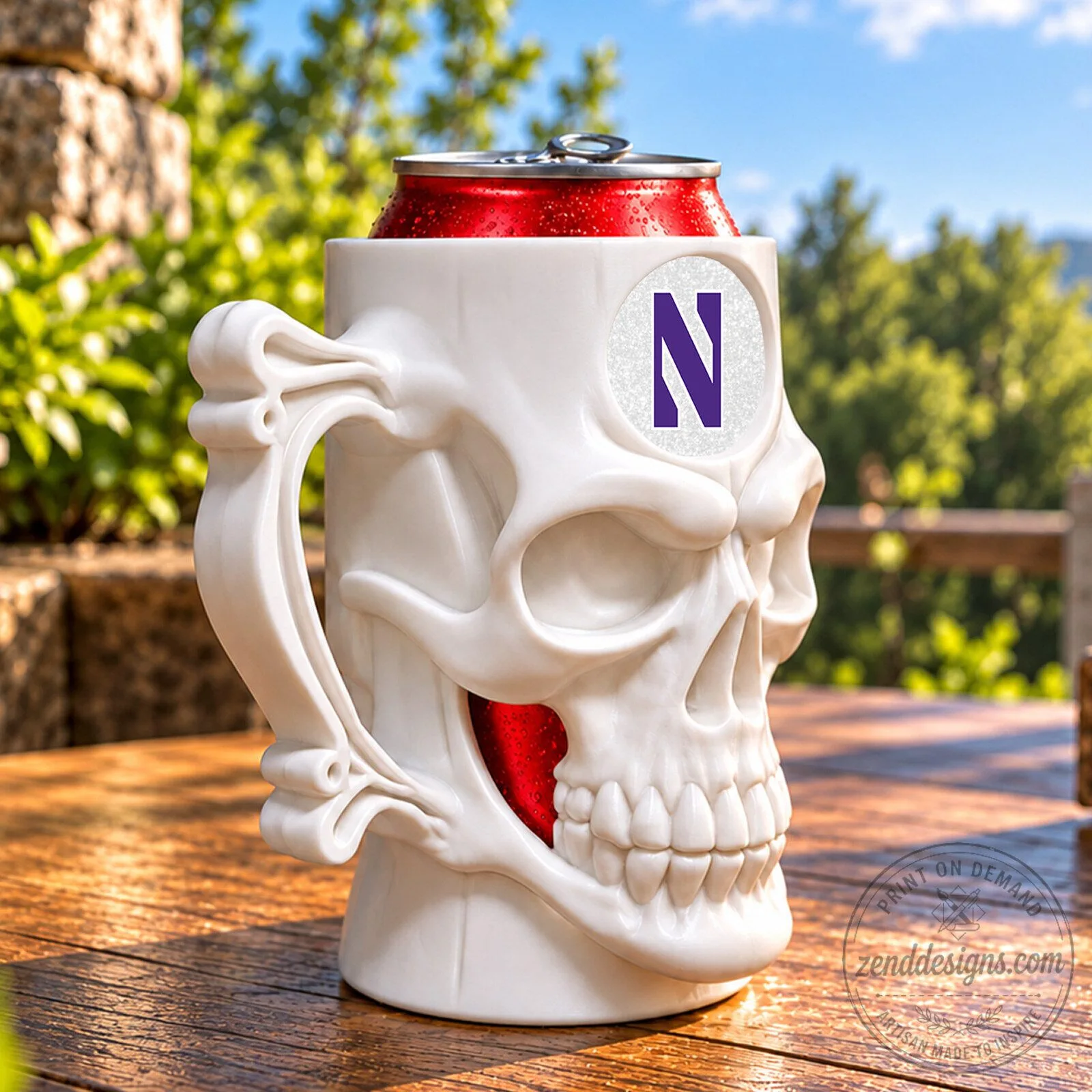 Northwestern Wildcats NCAA Skull Beer Can Holder Drink Cooler Mug 6 Northwestern Wildcats NCAA Skull Beer Can Holder Drink Cooler Mug