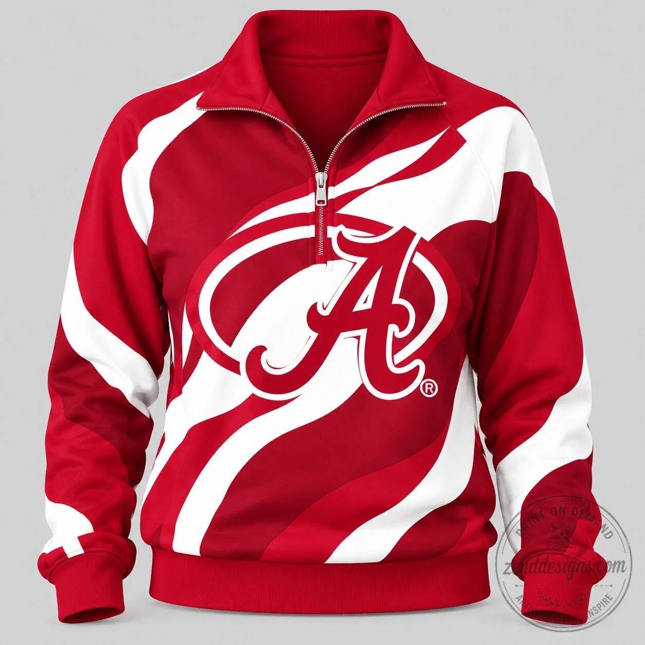 Alabama Crimson Tide Wave Pattern Mascot Quarter Zip Pullover Sweatshirt