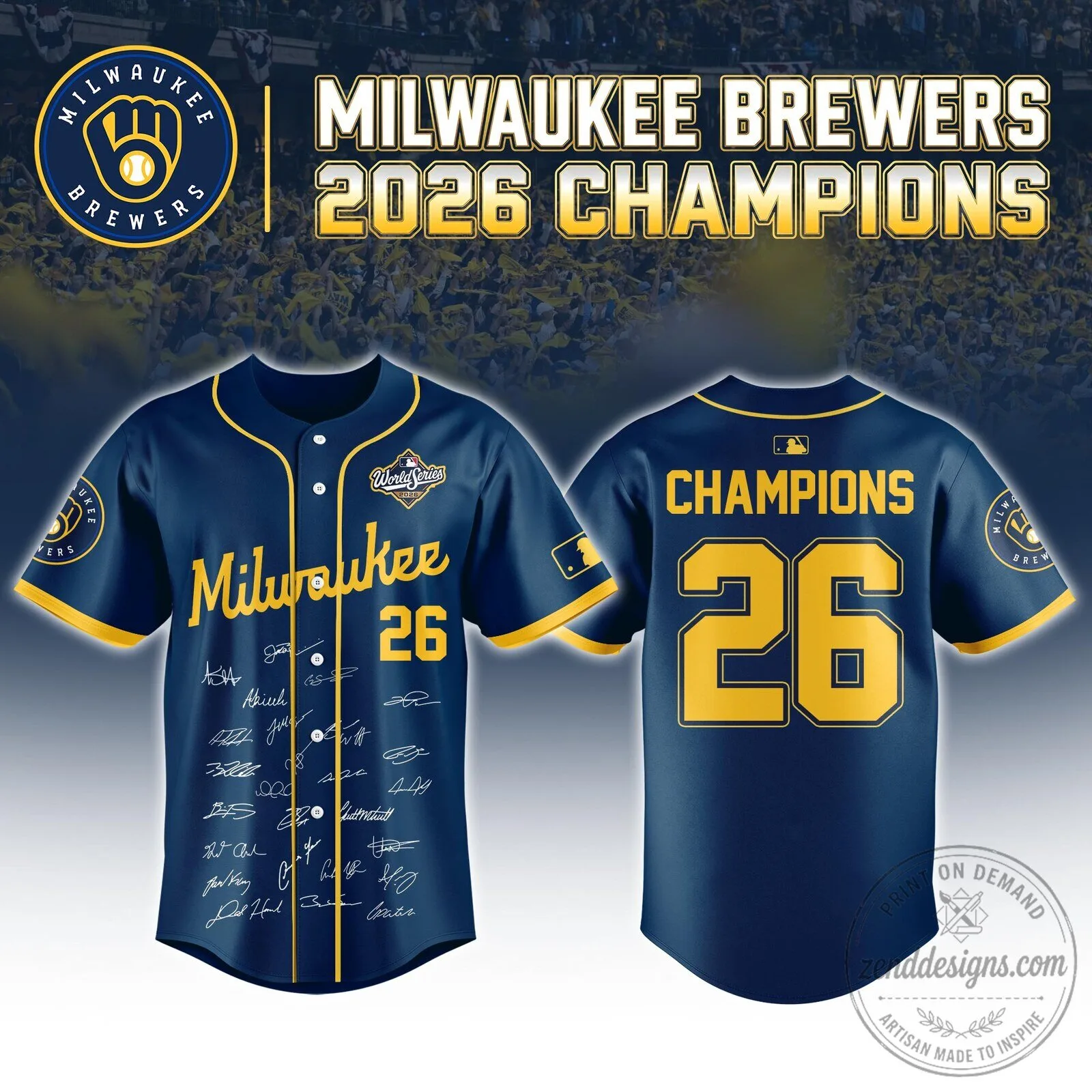 Milwaukee Brewers 2026 World Series Championship Jersey Signed by Players
