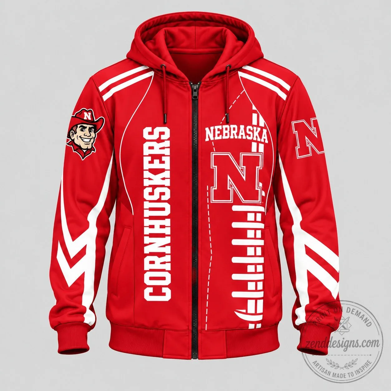 Nebraska Cornhuskers Football Team Red Full Zip Hoodie for Men and Women