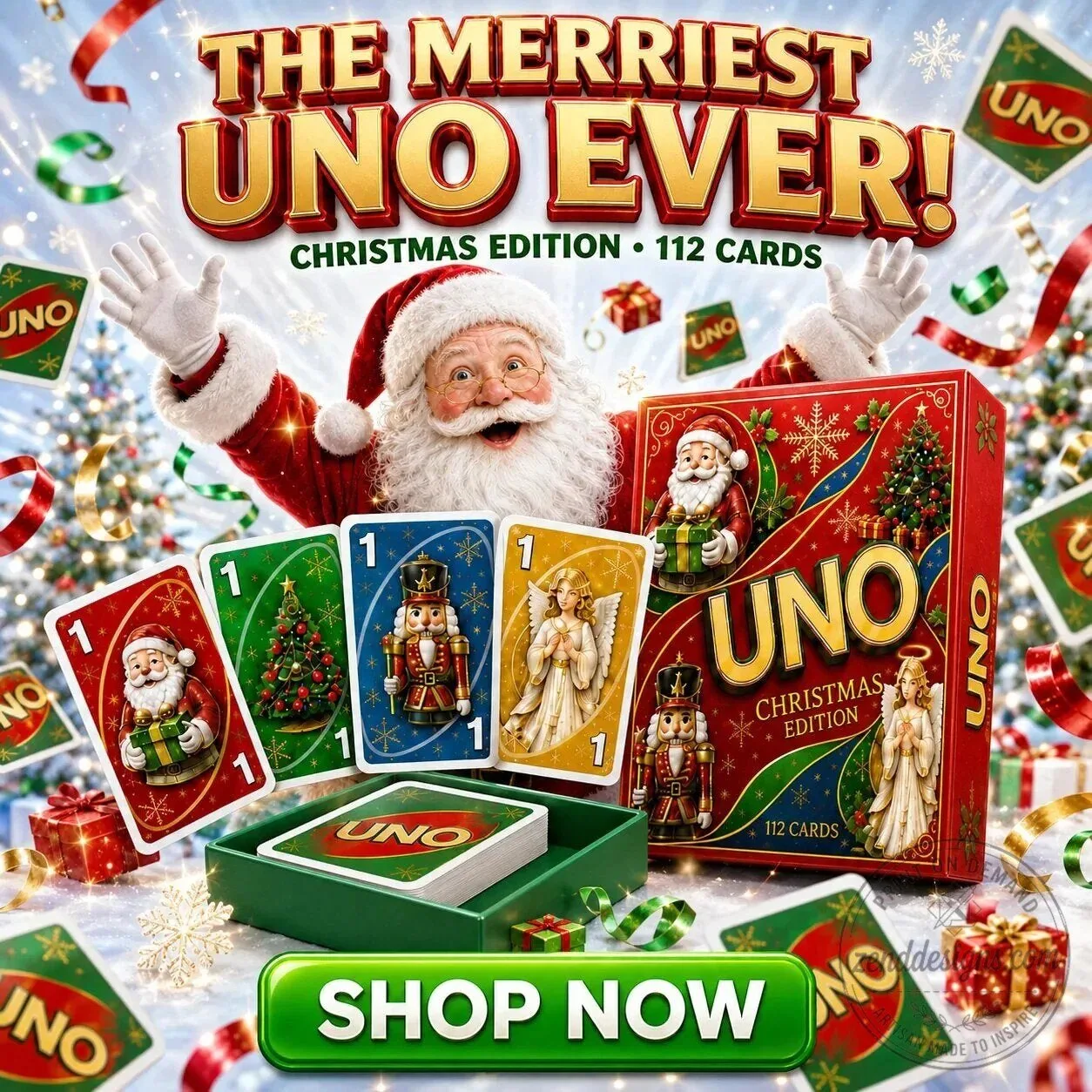 Christmas Edition UNO Card Game Holiday Family Fun with 112 Festive Cards