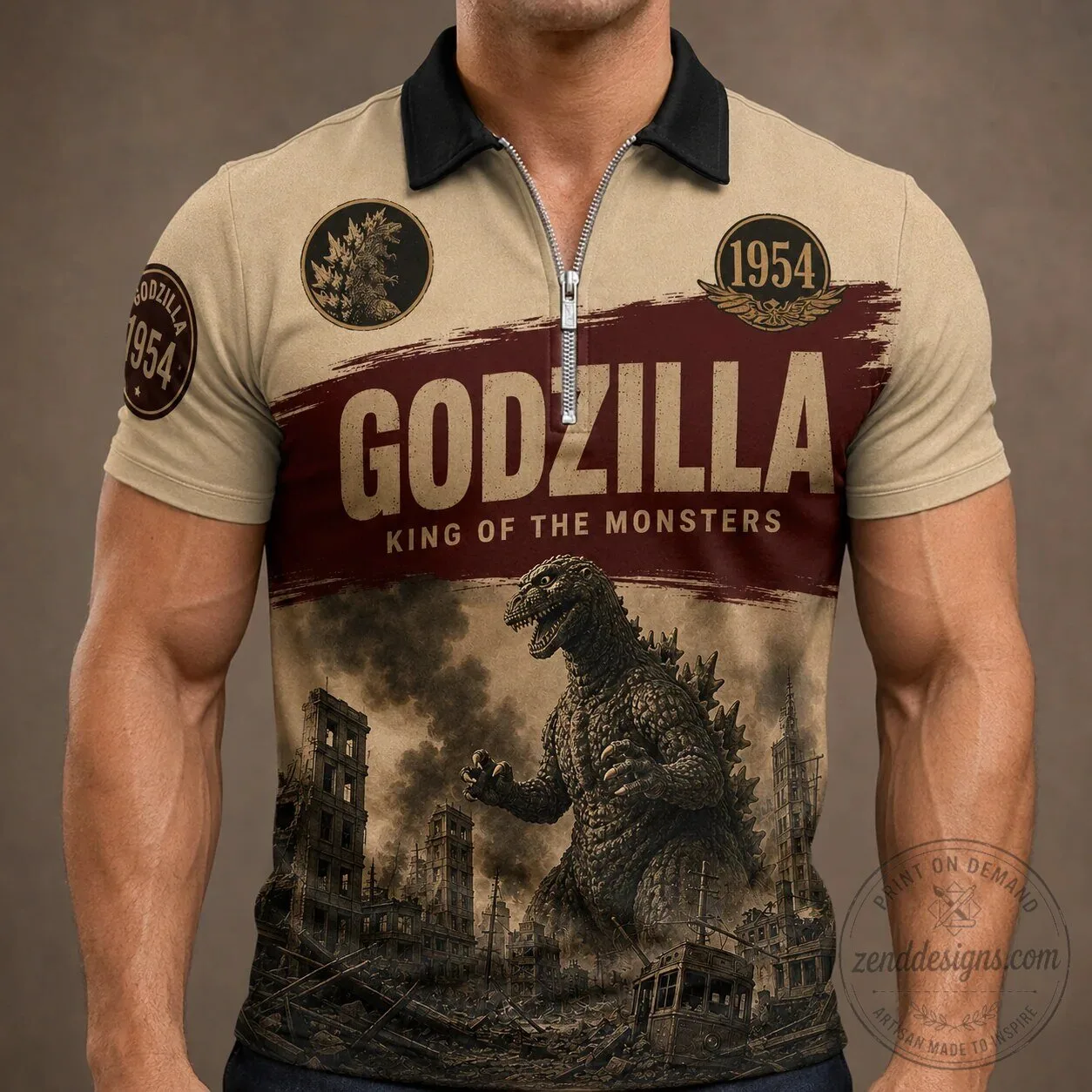 Godzilla King of the Monsters 1954 Movie Polo Shirt 5 Godzilla King of the Monsters 1954 Movie Polo Shirt