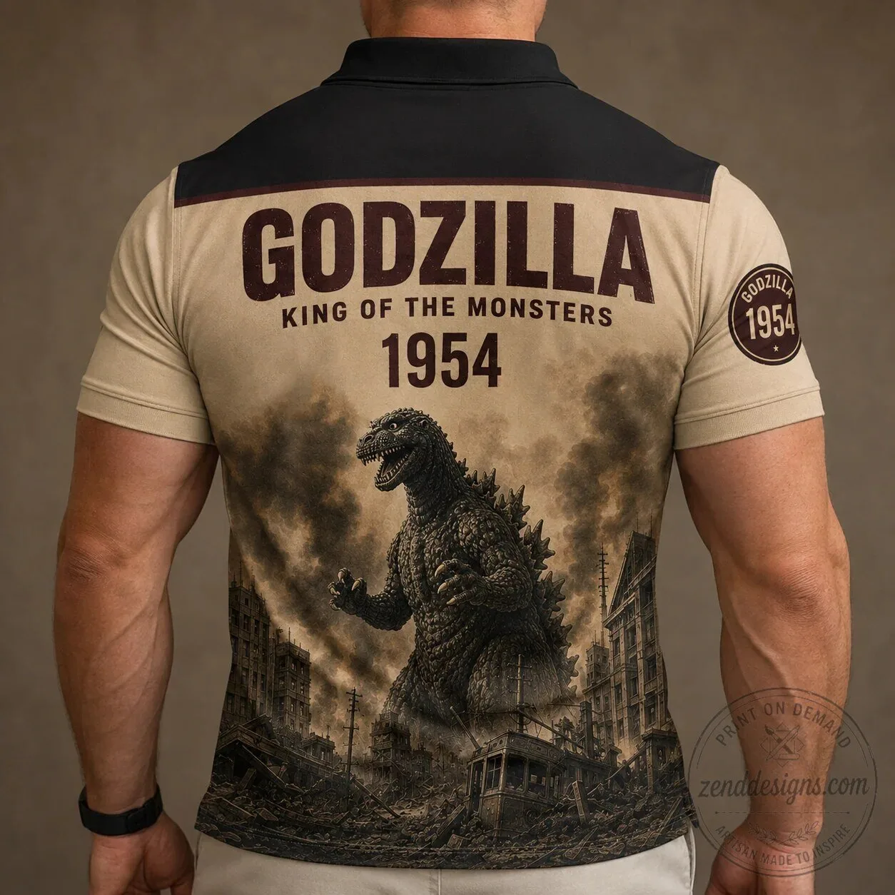 Godzilla King of the Monsters 1954 Movie Polo Shirt 6 Godzilla King of the Monsters 1954 Movie Polo Shirt