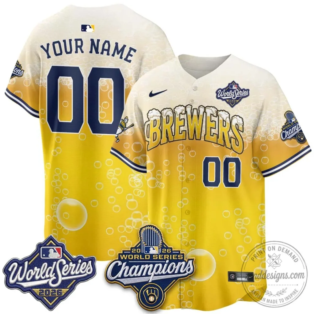 Milwaukee Brewers Baseball Jersey with Beer Bubbles - World Series Champions Edition Milwaukee Brewers Baseball Jersey with Beer Bubbles - World Series Champions Edition