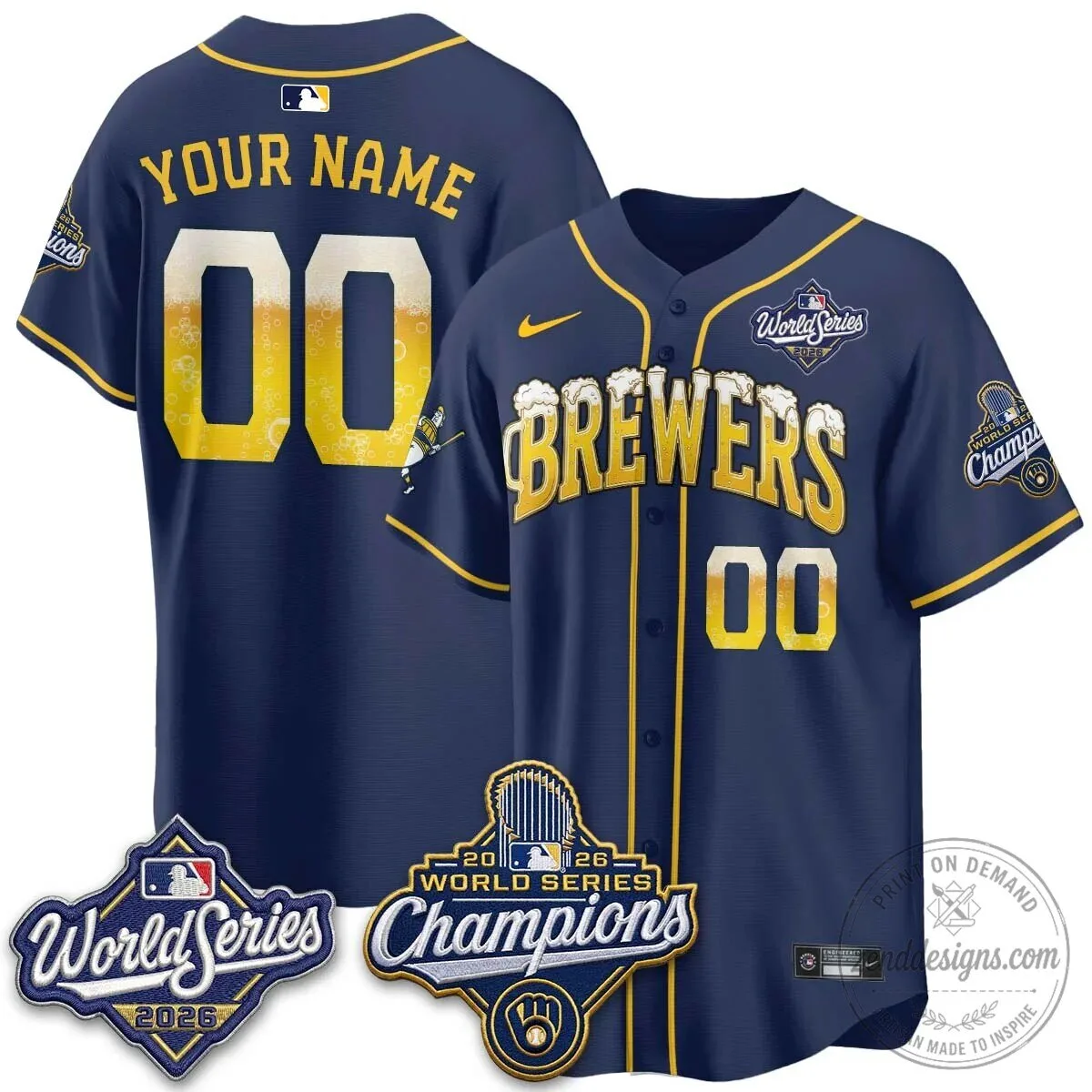 Milwaukee Brewers Baseball Jersey with Beer Bubbles - World Series Champions Edition 7 Milwaukee Brewers Baseball Jersey with Beer Bubbles - World Series Champions Edition