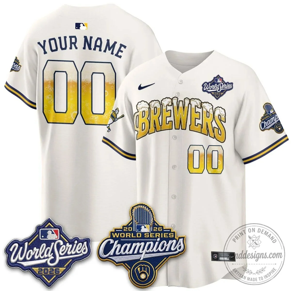 Milwaukee Brewers Baseball Jersey with Beer Bubbles - World Series Champions Edition 8 Milwaukee Brewers Baseball Jersey with Beer Bubbles - World Series Champions Edition