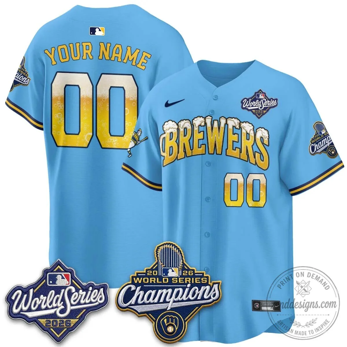 Milwaukee Brewers Baseball Jersey with Beer Bubbles - World Series Champions Edition 9 Milwaukee Brewers Baseball Jersey with Beer Bubbles - World Series Champions Edition