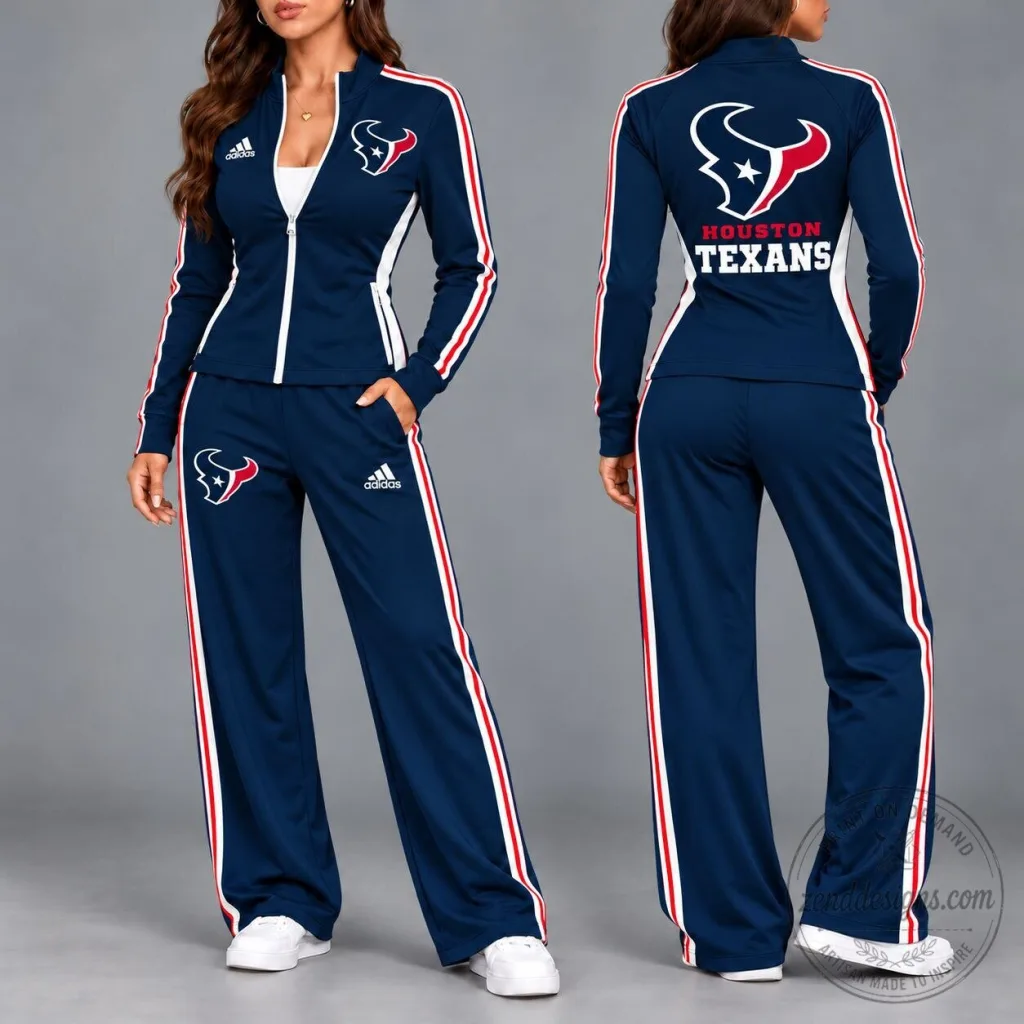 Houston Texans NFL Football Team Adidas Women's Full-Zip Track Jacket and Pants Set Houston Texans NFL Football Team Adidas Women's Full-Zip Track Jacket and Pants Set