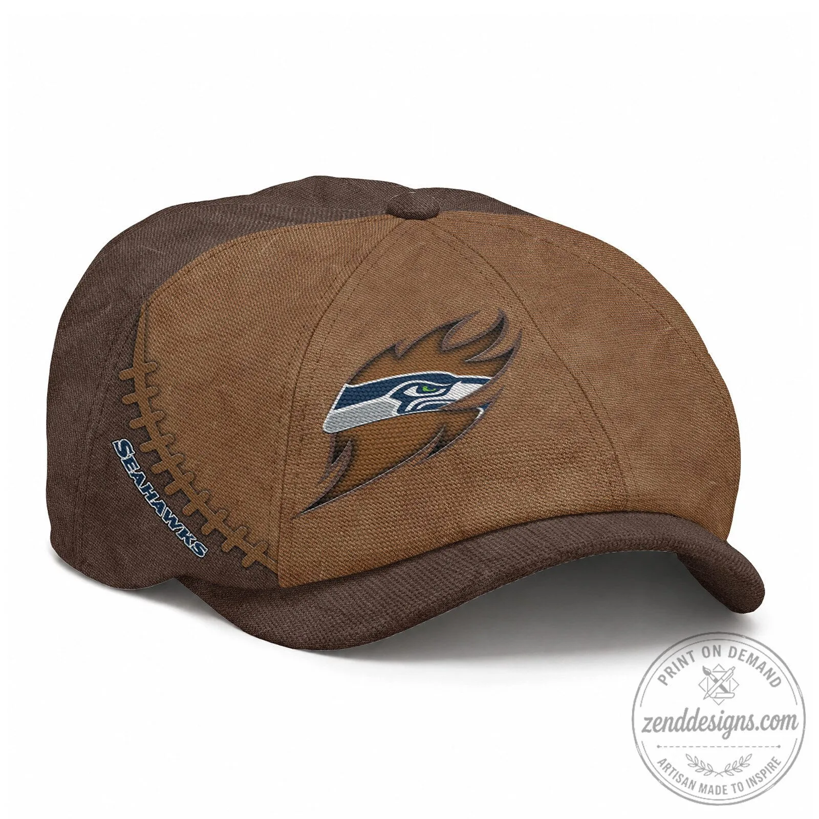 Seattle Seahawks Football Team Logo Brown Newsboy Cap for Adults