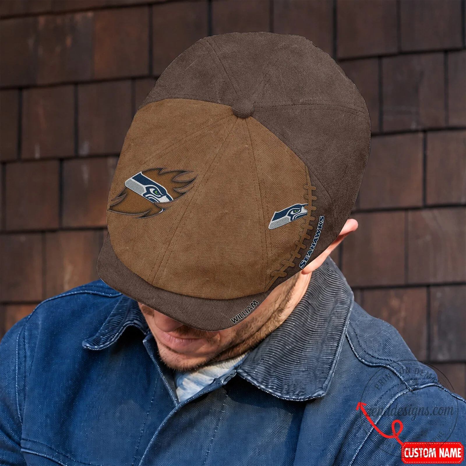 Seattle Seahawks Football Team Logo Brown Newsboy Cap for Adults 5 Seattle Seahawks Football Team Logo Brown Newsboy Cap for Adults