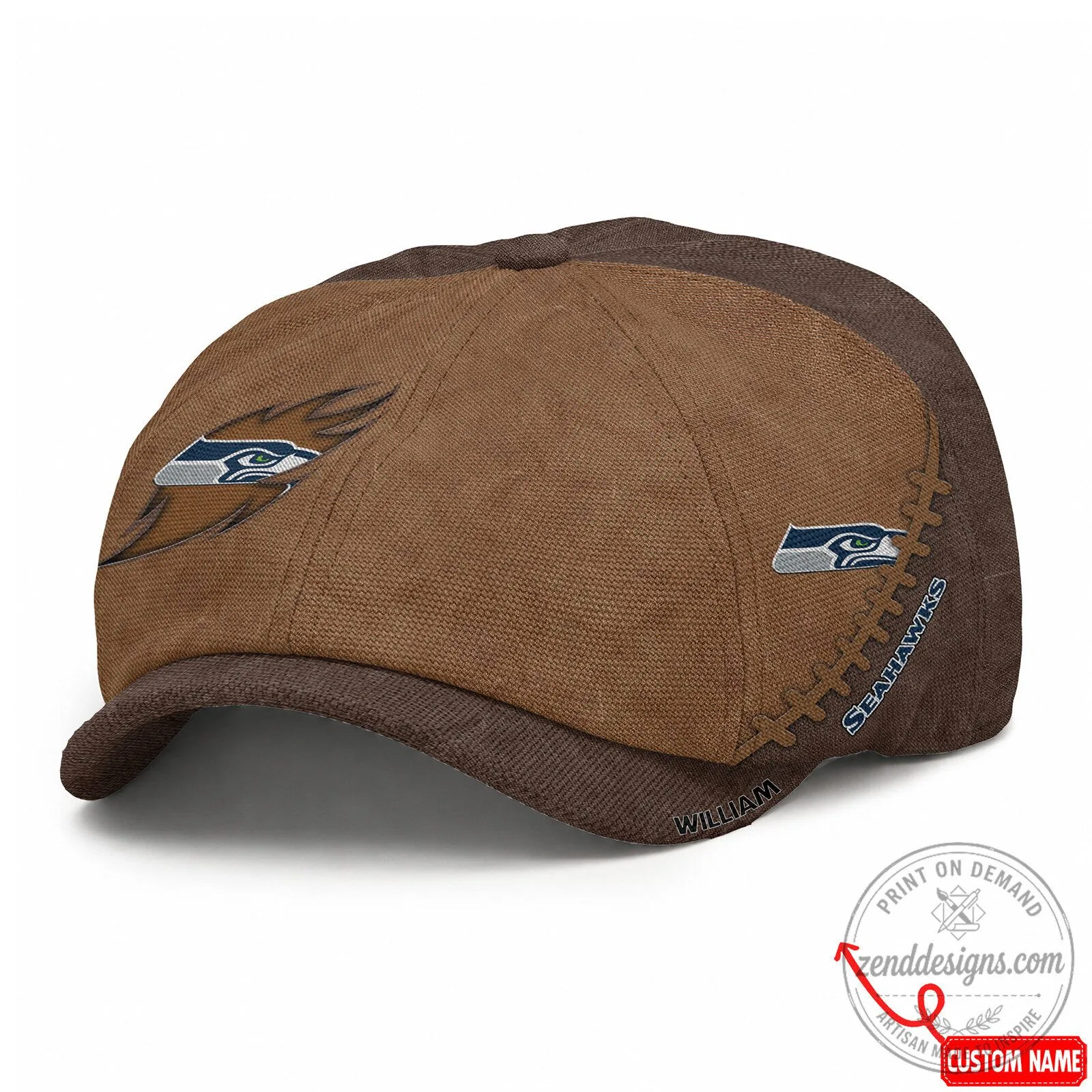 Seattle Seahawks Football Team Logo Brown Newsboy Cap for Adults 6 Seattle Seahawks Football Team Logo Brown Newsboy Cap for Adults