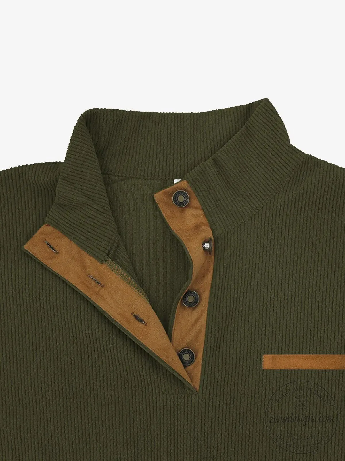Men's Corduroy Texture Button Mock Neck Pullover Sweater with Elbow Patches 15 Men
