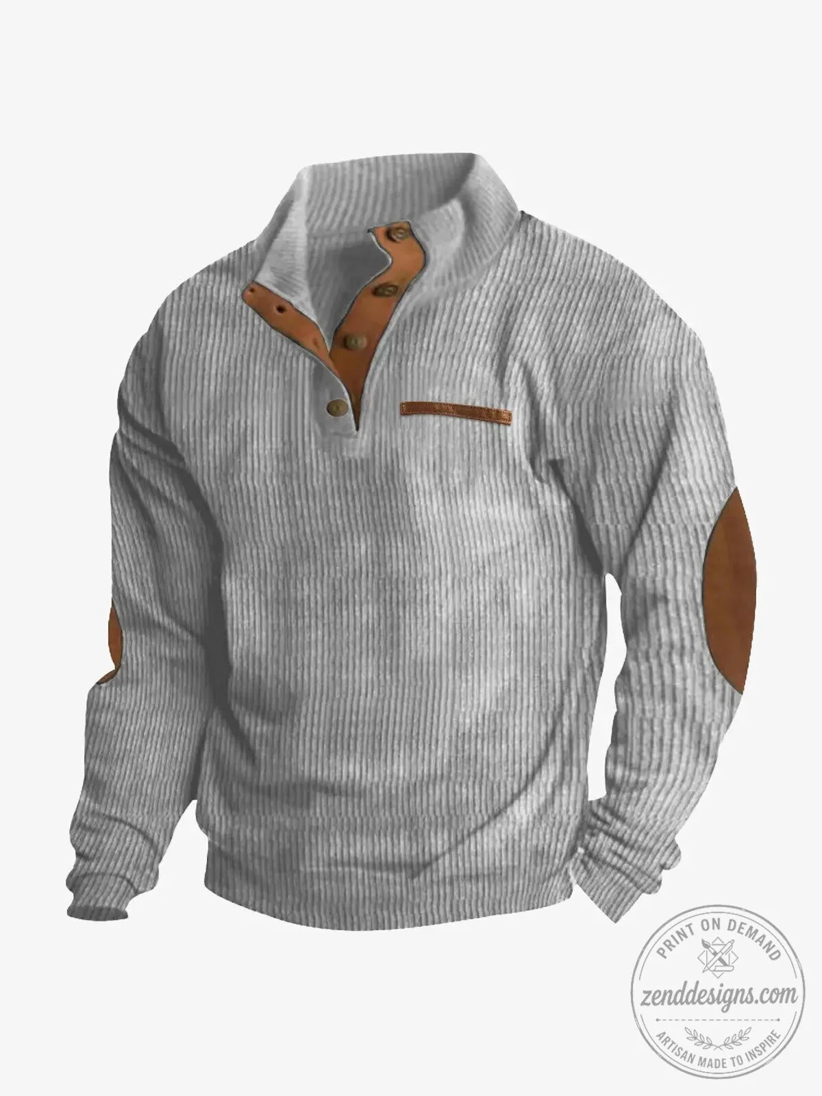 Men's Corduroy Texture Button Mock Neck Pullover Sweater with Elbow Patches 25 Men