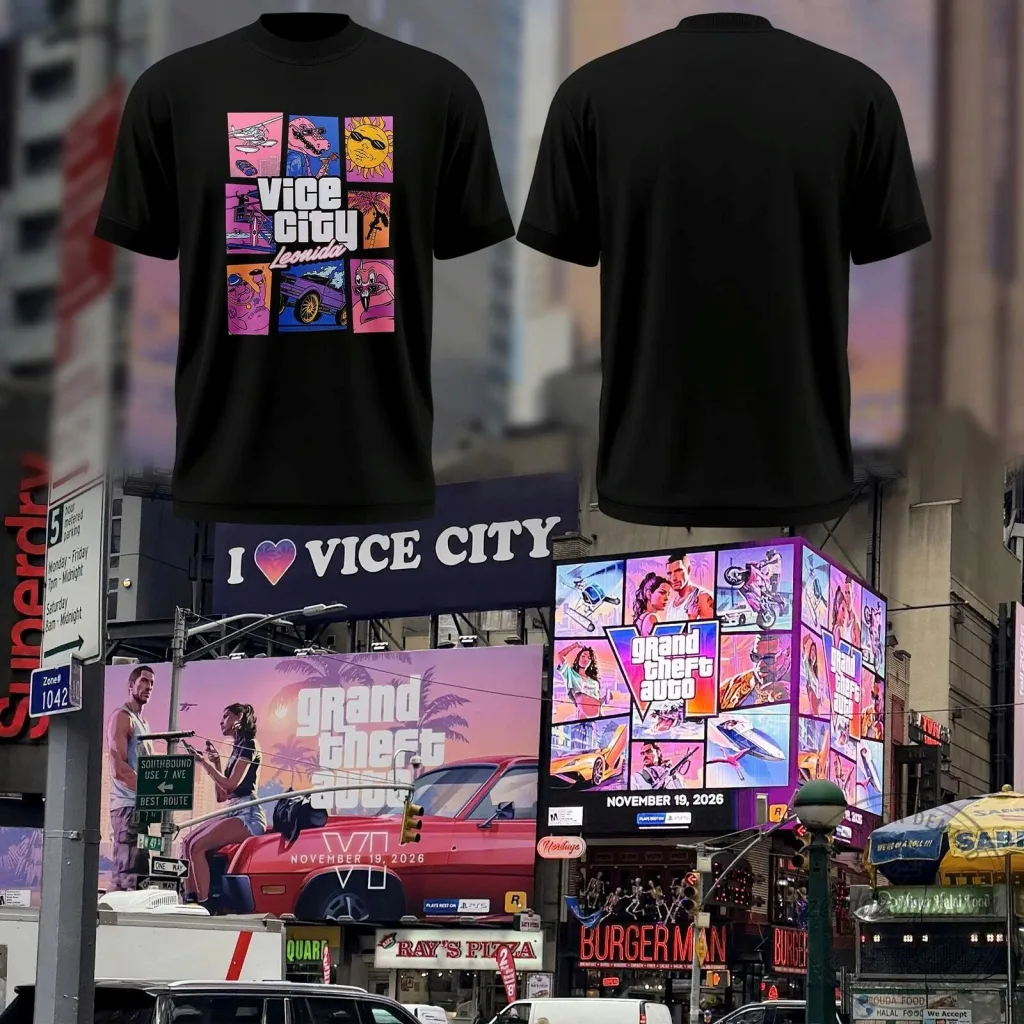 Leonida Grid Black T-Shirt - Grand Theft Auto VI Vice City Leonida Grid Black T-Shirt - Grand Theft Auto VI Vice City