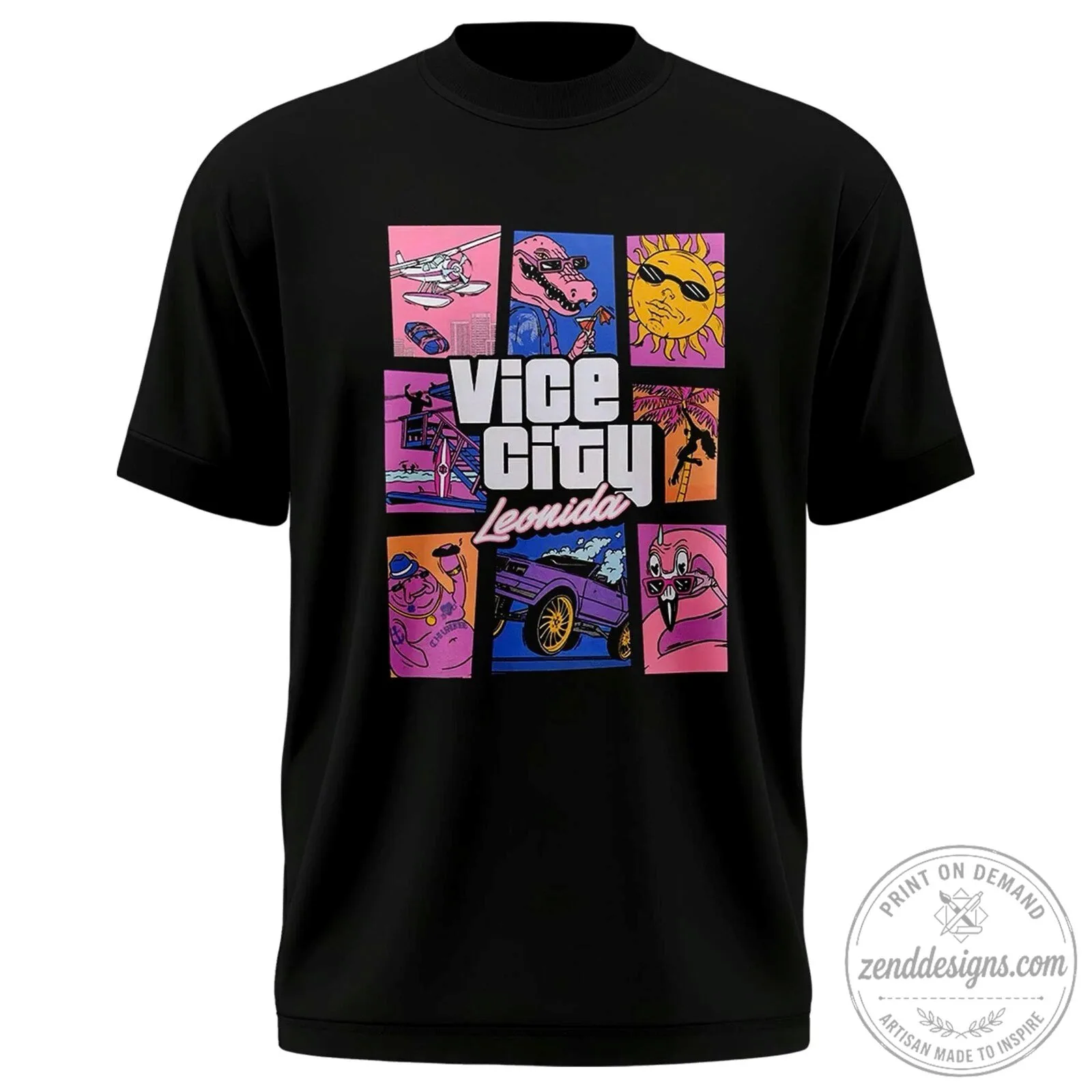 Leonida Grid Black T-Shirt - Grand Theft Auto VI Vice City 4 Leonida Grid Black T-Shirt - Grand Theft Auto VI Vice City